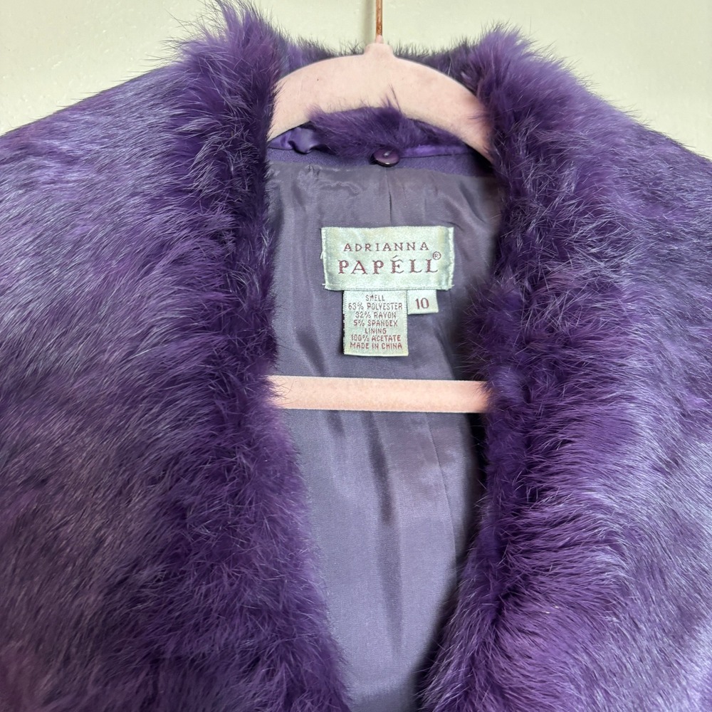 Adrianna Papell Womens 10 Purple Fur Trim Bow Blazer Jacket Glam Chic Holiday - Picture 12 of 14
